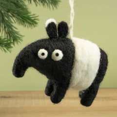 Handmade Wool Felt Tapir Ornament – Adorable Jungle Animal Christmas Tree Décor